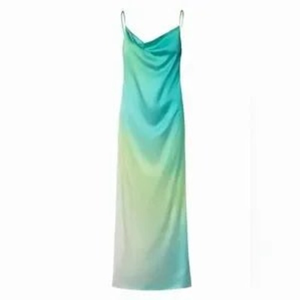BAOBAB Tina Maxi Dress Lucero Ombre Green Teal Cowl Neck Low Back Size S NWT